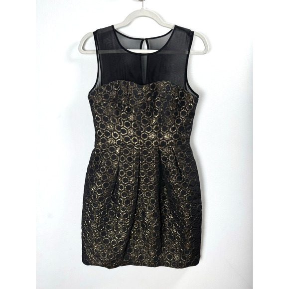 NWT Club Monaco Gold 3D Metallic Dress Celebration Party Old Money Regency 4 - Picture 1 of 8